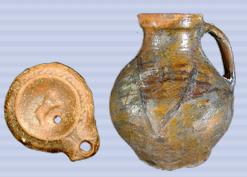 Romano-British lamp and medieval jug